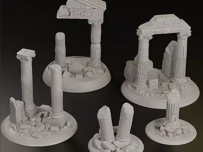 Ancient Greek Temple Ruins - 3D Scenic Terrain Set Pre-supported 3D print model