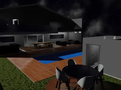 3D House modern at night Free low-poly 3D model