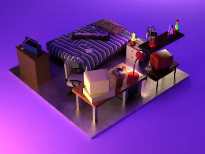 Low-Poly 90s Retro Game Room Low-poly 3D model