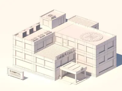 Cartoon Low Poly Hospital Building Low-poly 3D model