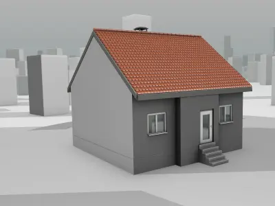 City House - 3 - Half-Double-House - Roof red - Wall black white Low-poly 3D model