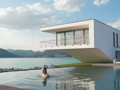 Modern cantilevered villa with panoramic glazing 3D model