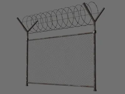 Barbed Wire Fence 1B Low-poly 3D model