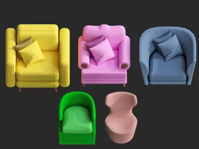Cartoon furniture collection for game Low-poly 3D model