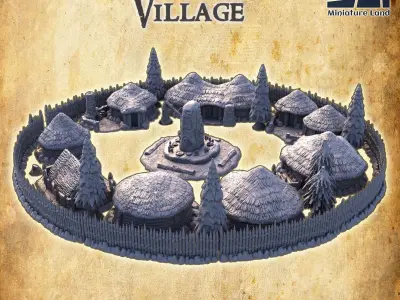 Barbarian Village Tabletop Terrain 28 MM 3D print model