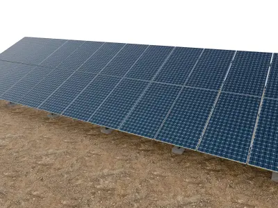 Lowpoly Ground Mounted Solar Panels-12 Rows of PV Modules Low-poly 3D model