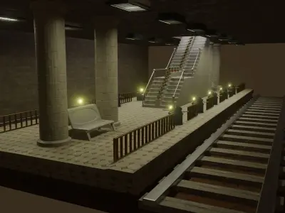 Underground Subway Station Low-poly 3D model
