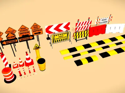Traffic Props Low-Poly Low-poly 3D model
