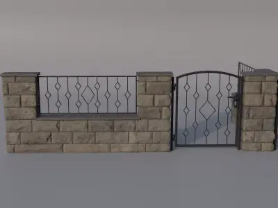 European Stone Fence Low-poly 3D model