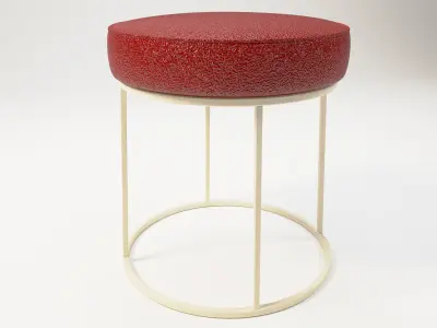 Round Red Leather Stool  in two materials  3D model