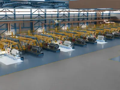 Modern Industrial Robotics Assembly Line in a High-Tech Factory 3D model