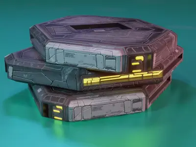 Modular Stylized Cyberpunk Building 7 Low-poly 3D model