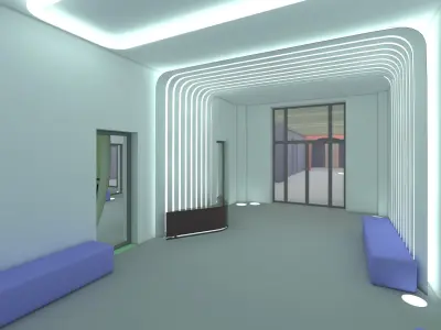 Reception lobby with benches and lighting 3D model