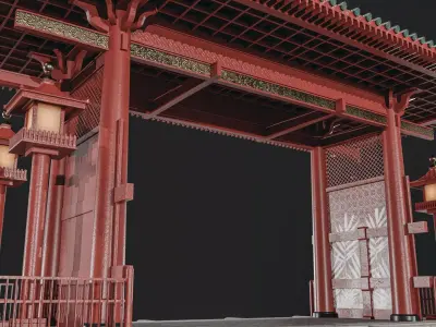 Traditional Japanese Gate Low-poly 3D model