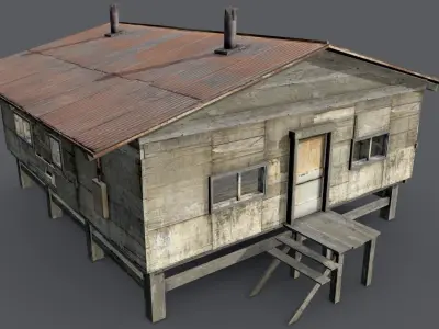 Wooden barrack - game ready Low-poly 3D model