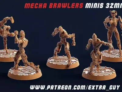 Mecha Brawlers 32mm 3D Printable 15 assets Unsupported 3D print model