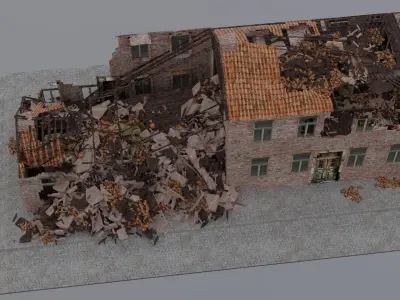 World War 2 Damaged Building Low-poly 3D model