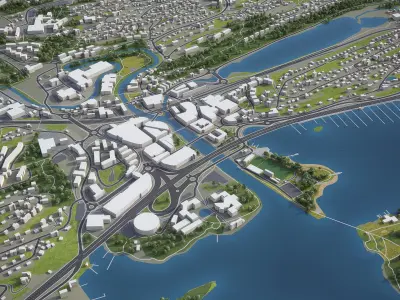 Sandvika - 3D City Model Low-poly 3D model