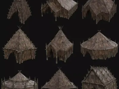ORC ORCISH BARBARIAN TENT CAMP HOUSES COTTAGES TENTS COLLECTION Low-poly 3D model