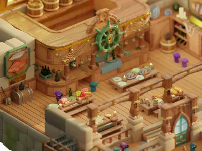 Fishermen pub Buildings Environment Assets made in Blender 3D Low-poly 3D model