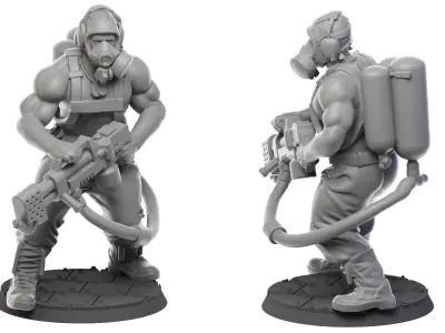 Flammer two figures with guns 3D print model