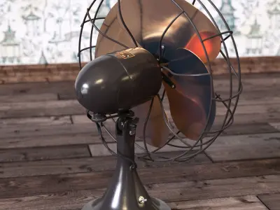 Vintage Fan and Suitcases 3D model