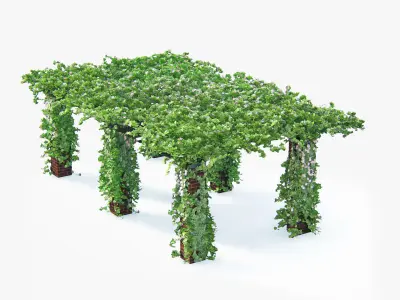 Pergola Long With Climbing Rose Flowers Or Ivy-like Plant 3D model