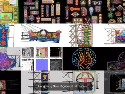 Hong Kong Neon Signboard 3D Model Pack