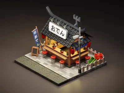 Ramen and Oden - Cartoon Game Isometric Low-poly 3D model