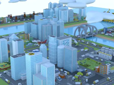 Low Poly 3D Urban City  Model Pack Half Price Promo Low-poly 3D model