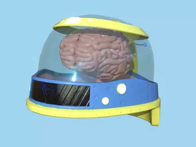 SciFi Brain Helmet 07 Blue Cartoon - Character Design Fashion Low-poly 3D model
