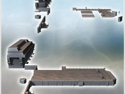 Bunker shelter for U-boat submarines and quay with brick parapet 3D print model