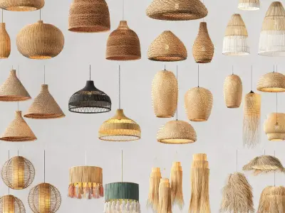 Bamboo pendant lamp set 3D model