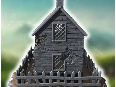 Small dilapidated wooden house with broken fence shattered windo 3D print model