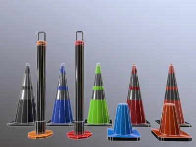PBR Low poly Traffic cone Pack Low-poly 3D model