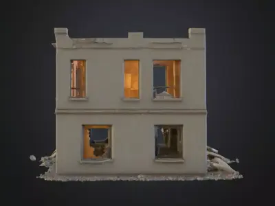 Destroyed Red Brick Building 3D Model Urban War Torn House Low-poly 3D model