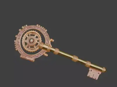 Stylized 3D Steampunk Celestial Key Low-poly 3D model