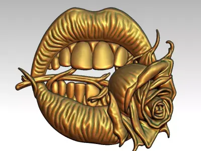 2 mouth biting rose CNC Relief Model 3D print model