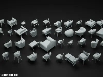 40 Different Chair and Armchair Diorama Collection Pack-Bundle 3D print model