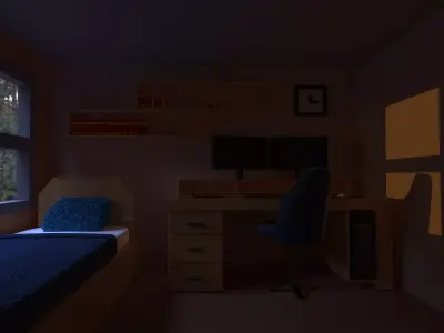 Bedroom room with bed and desk Free low-poly 3D model