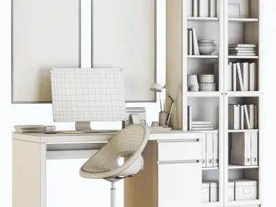 MALM workplace with LOBERGET chair and BILLY OXBERG  3D model