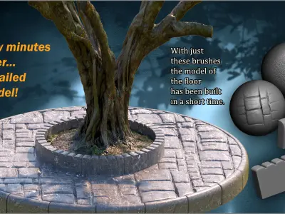 Floor Maker 200 ZBrush sculpting brushes - stone floor pavement Texture