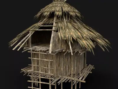 TRIBAL JUNGLE PRIMAL HUT HOUSE REED SILO STORAGE SURVIVAL AAA Low-poly 3D model