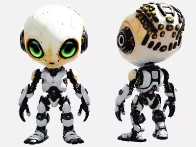 3D Cyborg Alien Character PBR Texture Description Low-poly 3D model