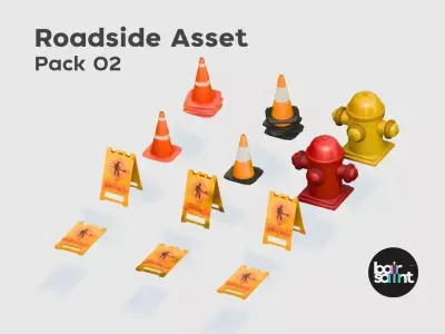 Fire Hydrant Traffic Cone Stylized Roadside 3D Asset Pack Low-poly 3D model