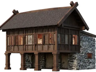 Old Medieval Building House 4K Textures GameReady 57 Low-poly 3D model