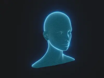 Hologram Female Head 3D Model Animated with Facial Expressions Low-poly 3D model