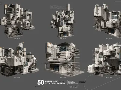 50 FUTURSITIC INDUSTRIAL  BUILDING VOL 14 Bonus 3D model