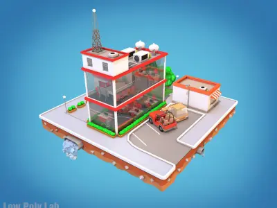 Cartoon City Block Office Parking Low-poly 3D model