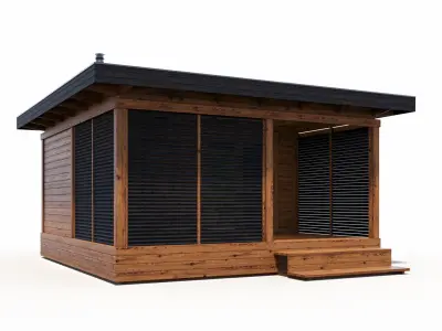 Bathhouse 02 made of timber with a covered terrace 3D model